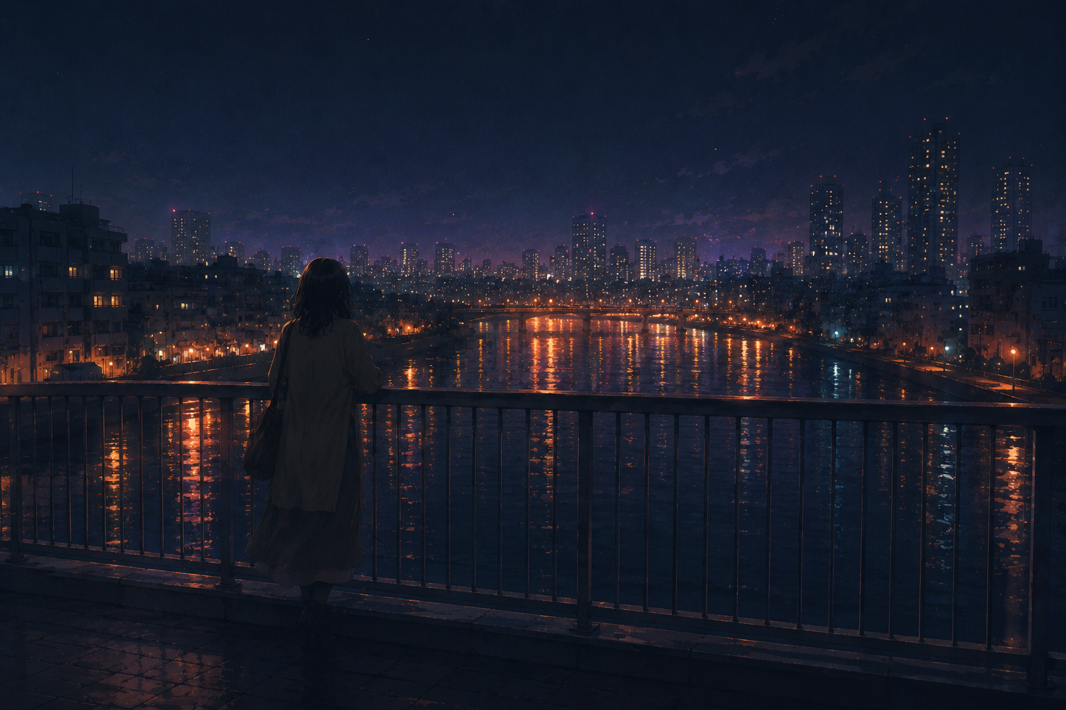 夜の橋——静かな光の先へ