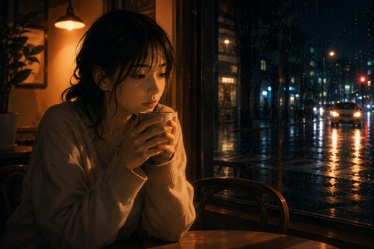 夜のカフェ——静かに考える時間