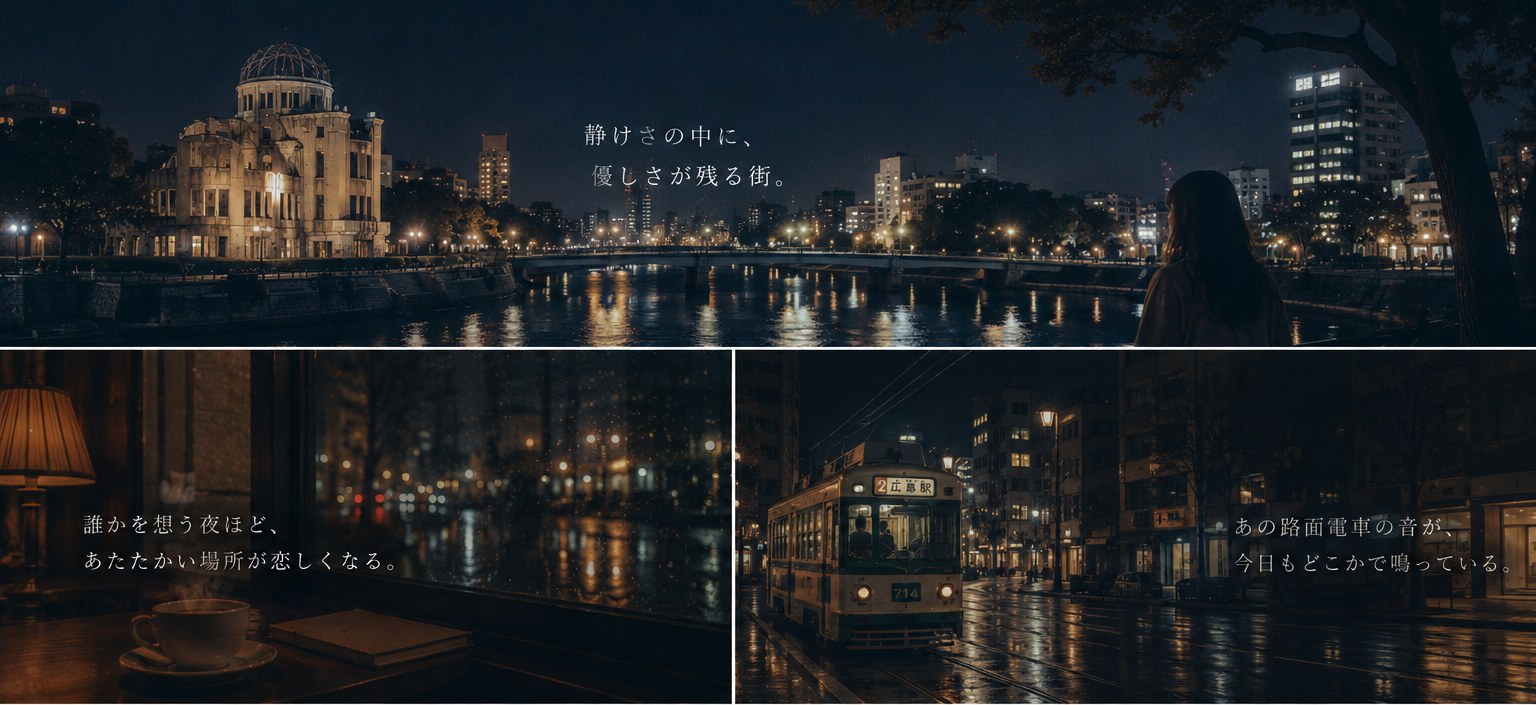 広島の夜——川沿いの静けさ