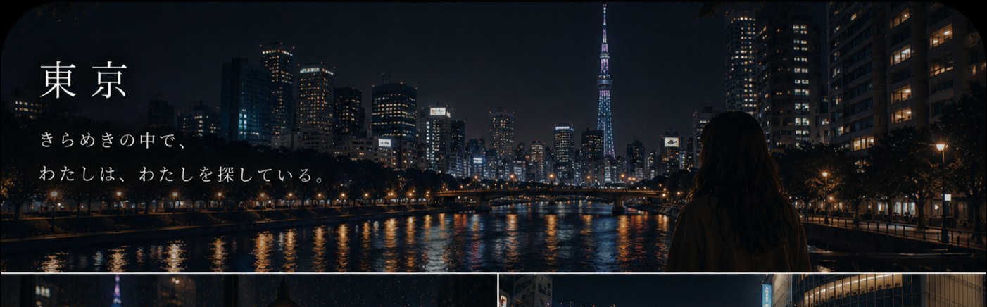 東京の夜——電車の窓に映る顔が、少し疲れて見えた